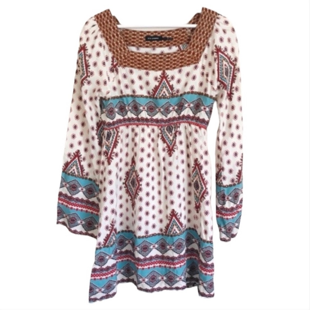 Blu Pepper | Boho Long Sleeve Festival Long Sleeve Flowy Dress Size S
